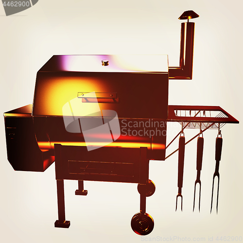 Image of Gold BBQ Grill. 3d illustration. Vintage style