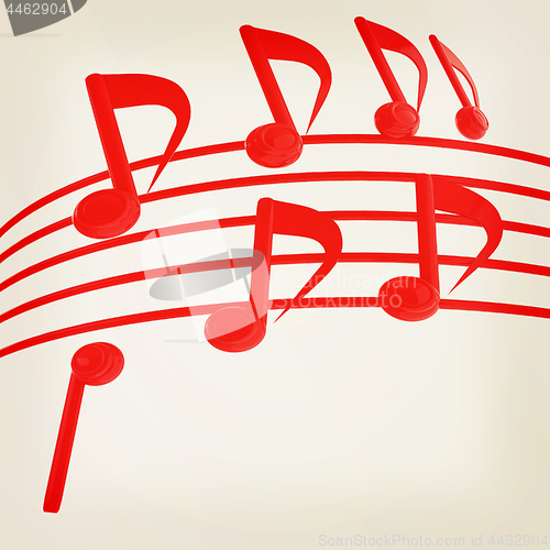 Image of music notes  background. 3D illustration. Vintage style