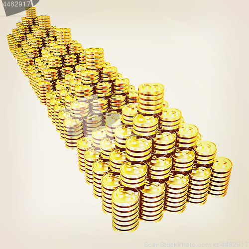 Image of pyramid from the golden coins. 3d illustration. Vintage style