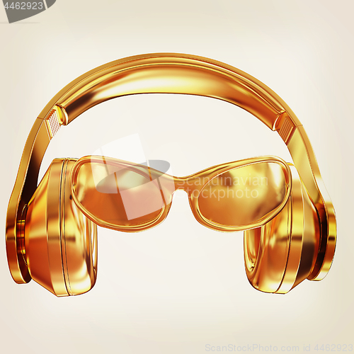 Image of glasses and headphones. 3d illustration. Vintage style