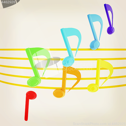 Image of music notes  background. 3D illustration. Vintage style