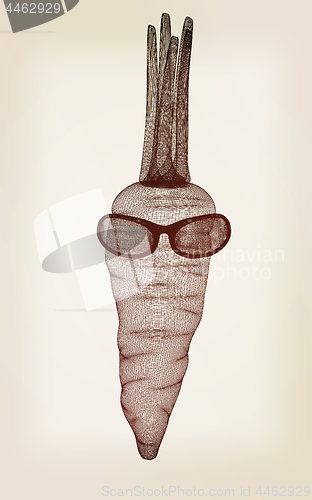 Image of carrot with sun glass and headphones front \"face\" on a white bac
