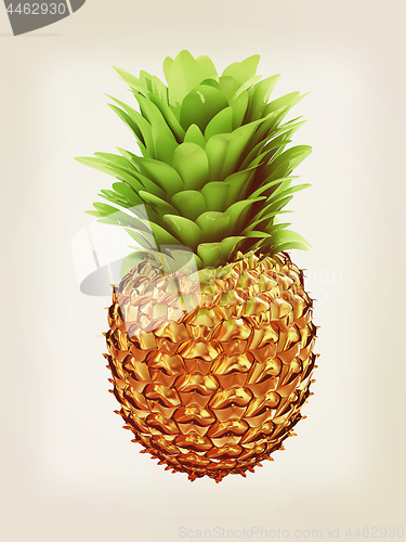 Image of Pineapple in gold isolated on white background. 3d illustration.