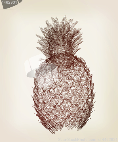 Image of Pineapple isolated on white background.3d illustration. Vintage 