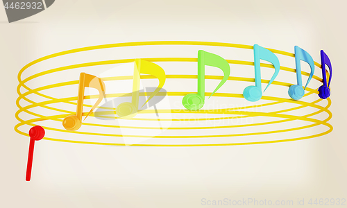 Image of Various music notes on stave. Colorfull 3d. 3D illustration. Vin