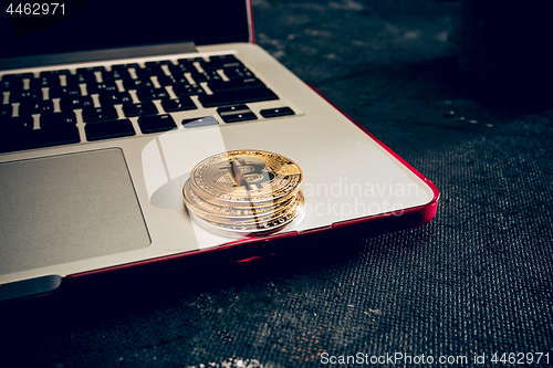 Image of The golden bitcoin on keyboard