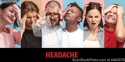 Image of Group of stressed people having headache