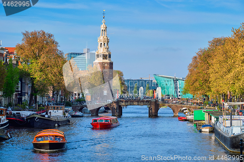 Image of Amterdam canal, bridge and medieval houses