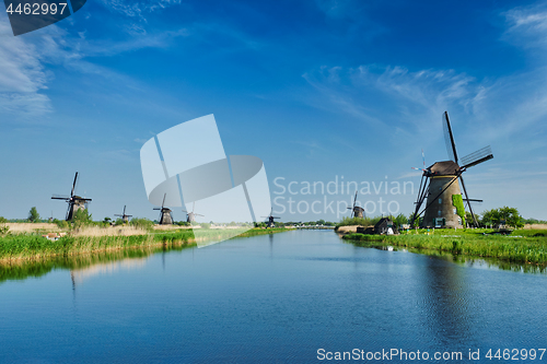 Image of Windmills at Kinderdijk in Holland. Netherlands