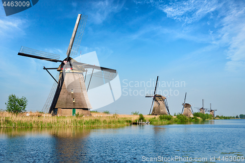 Image of Windmills at Kinderdijk in Holland. Netherlands