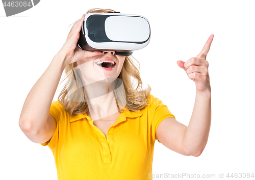Image of Woman looking in VR glasses