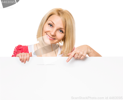 Image of Woman with blank signboard