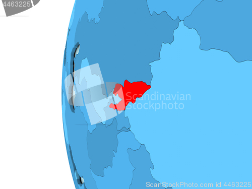 Image of Kyrgyzstan on blue globe