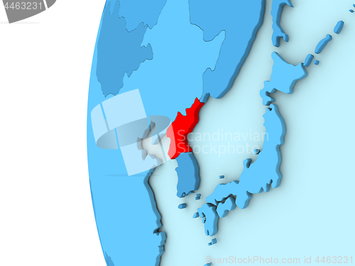 Image of North Korea on blue globe