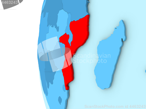 Image of Mozambique on blue globe