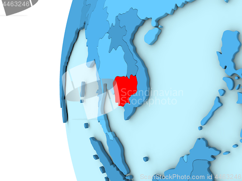 Image of Cambodia on blue globe