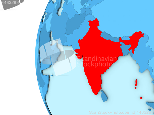 Image of India on blue globe