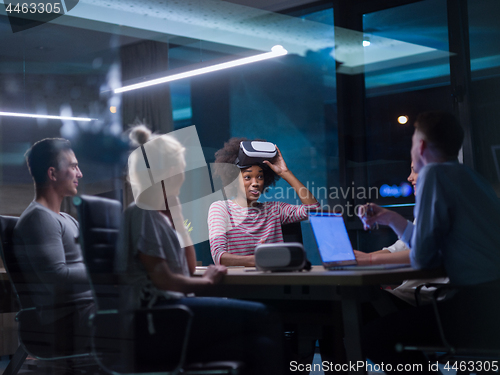 Image of Multiethnic Business team using virtual reality headset