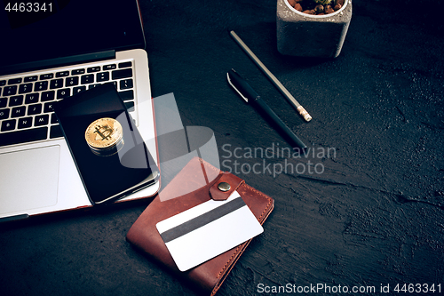 Image of The golden bitcoin on keyboard