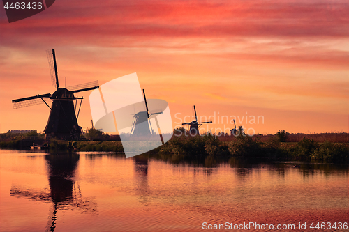 Image of Windmills at Kinderdijk in Holland. Netherlands