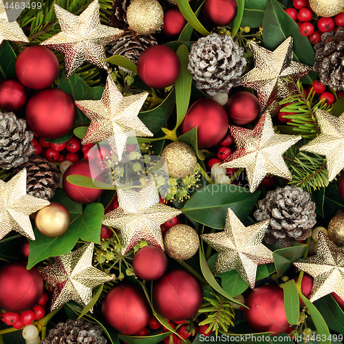 Image of Christmas Baubles and Flora Background