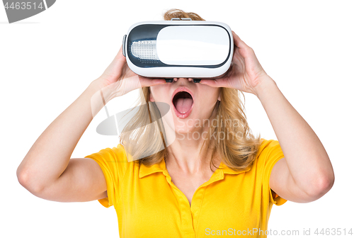 Image of Woman looking in VR glasses