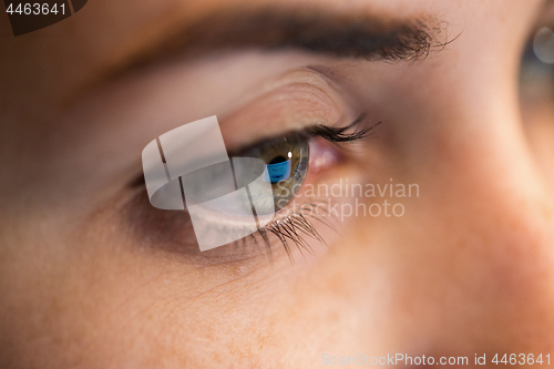 Image of close up of woman eye looking at computer screen