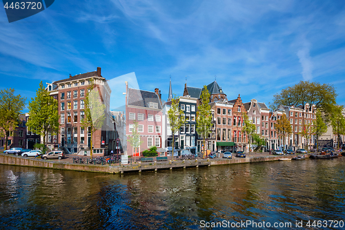 Image of Amterdam canal, bridge and medieval houses