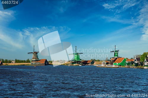 Image of Windmills at Zaanse Schans in Holland. Zaandam, Netherlands