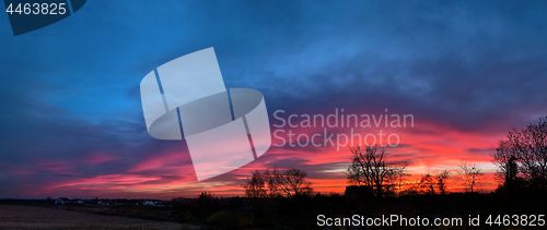 Image of Panorama of sunset in countryside