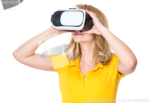 Image of Woman looking in VR glasses