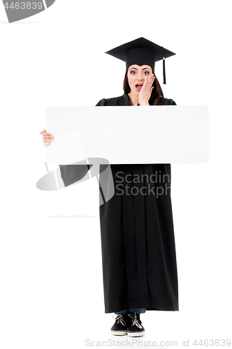 Image of Graduate girl student showing blank