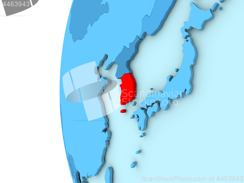 Image of South Korea on blue globe