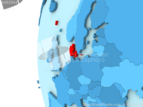 Image of Denmark on blue globe