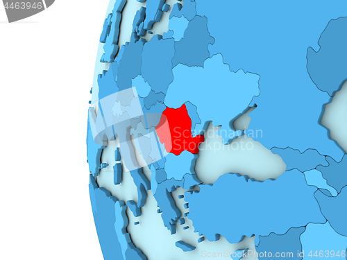 Image of Romania on blue globe