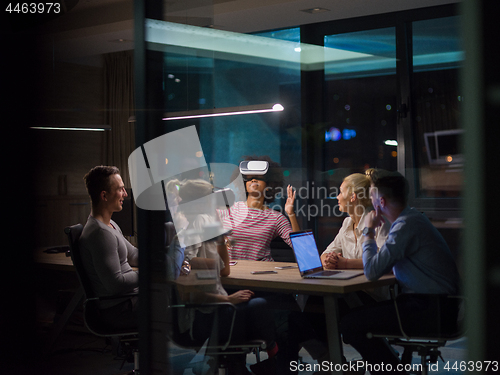 Image of Multiethnic Business team using virtual reality headset