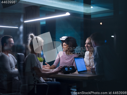 Image of Multiethnic Business team using virtual reality headset