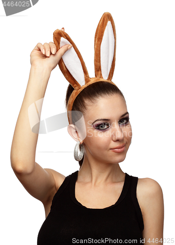 Image of Girl With Bunny Ears Celebrating Easter Holiday