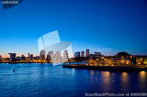 Image of Rotterdam cityscape with Noordereiland at night,  Netherlands