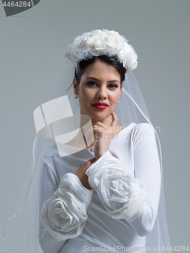 Image of young bride in a wedding dress with a veil