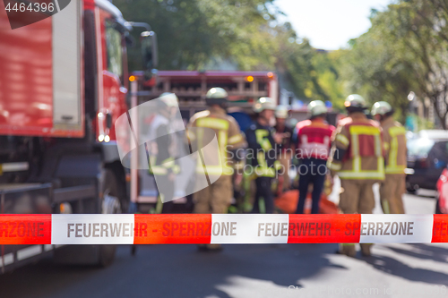 Image of Firefighters getting ready to intervene on chemical accident location.