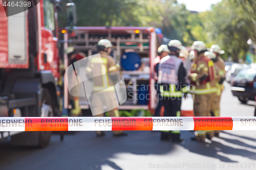 Image of Firefighters getting ready to intervene on chemical accident location.