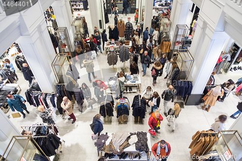 Image of Interior of Zara store on Gran Via shopping street in Madrid, Spain..