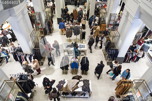 Image of Interior of Zara store on Gran Via shopping street in Madrid, Spain..