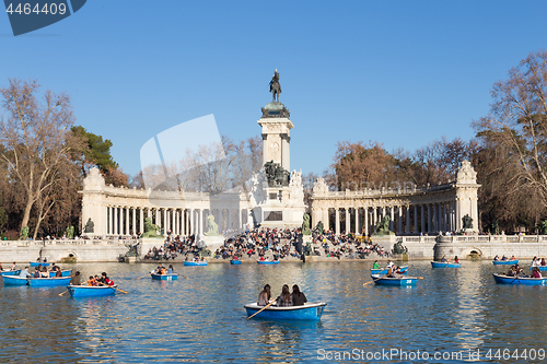 Image of MADRID - JULY 11, 2011: Boating lake at Retiro park