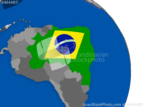 Image of Brazil and its flag on globe