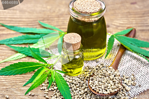 Image of Oil hemp in two jars on wooden board