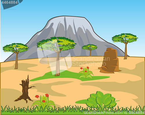 Image of African savannah and high mountain on horizon