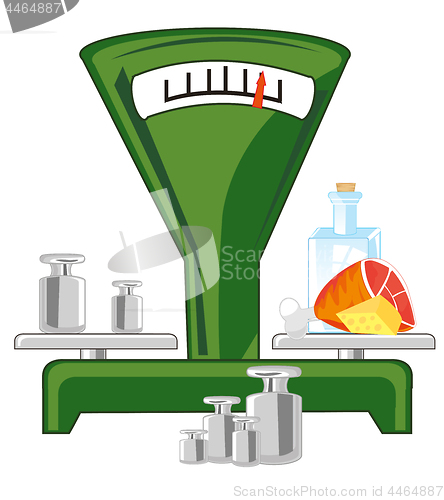 Image of Scales with cargo and product vector illustration