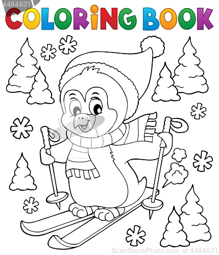 Image of Coloring book skiing penguin theme 1